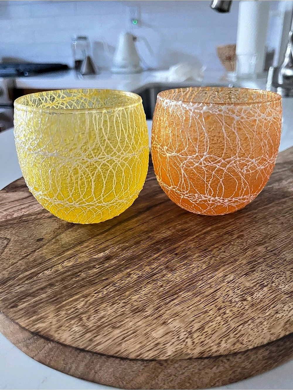 Vintage Textured Yellow & Orange Drinking Glasses Set of 2